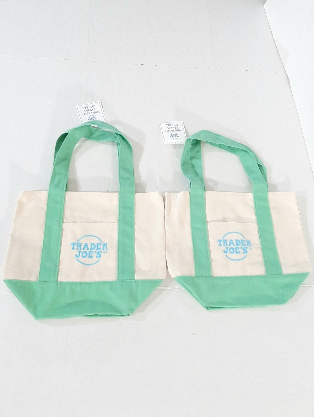 Trader Joe's Mini Pastel Canvas Tote Bag in Green NWT Set of 2